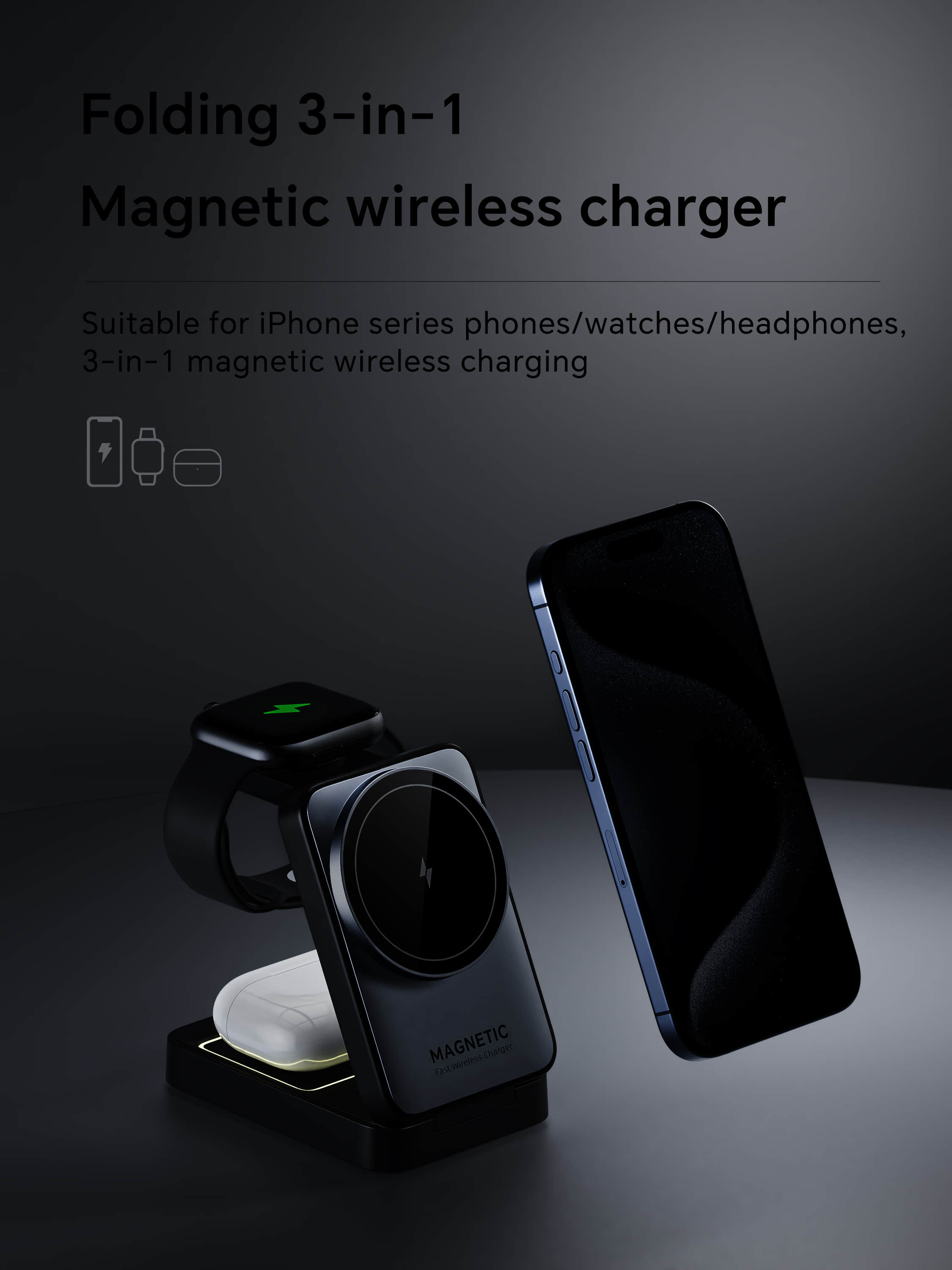 Folding 3-in-1 Magnetic Wireless Charger