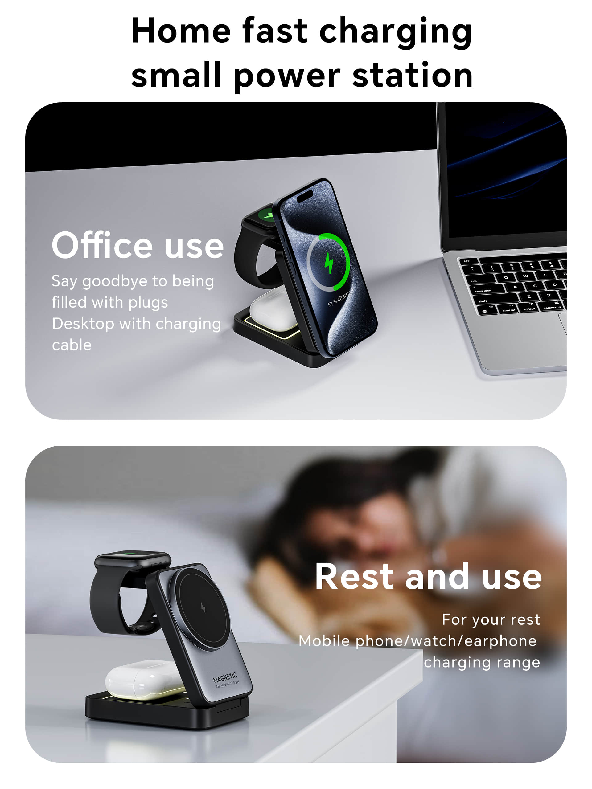 Folding 3-in-1 Magnetic Wireless Charger